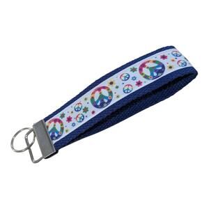 Peace Sign Keychain Wristlet Handmade Key FOB Hippie Retro Colorful Rainbow Boho